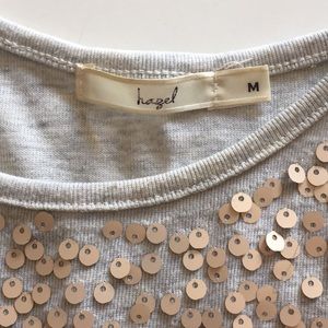 hazel brand, grey and sequin tee size M NWOT